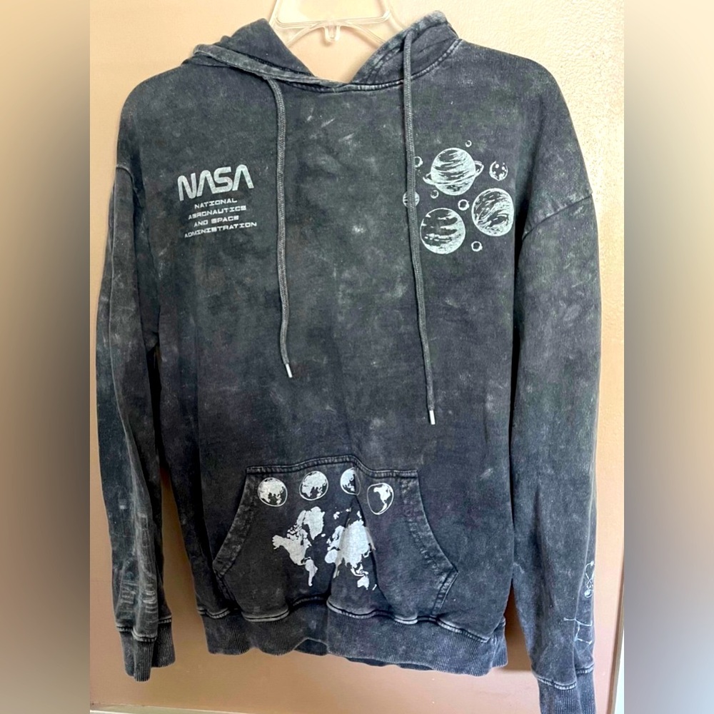 Hyper Space NASA Pullover Hoodie Planets and ConstellatioGray Tie Dye Size M